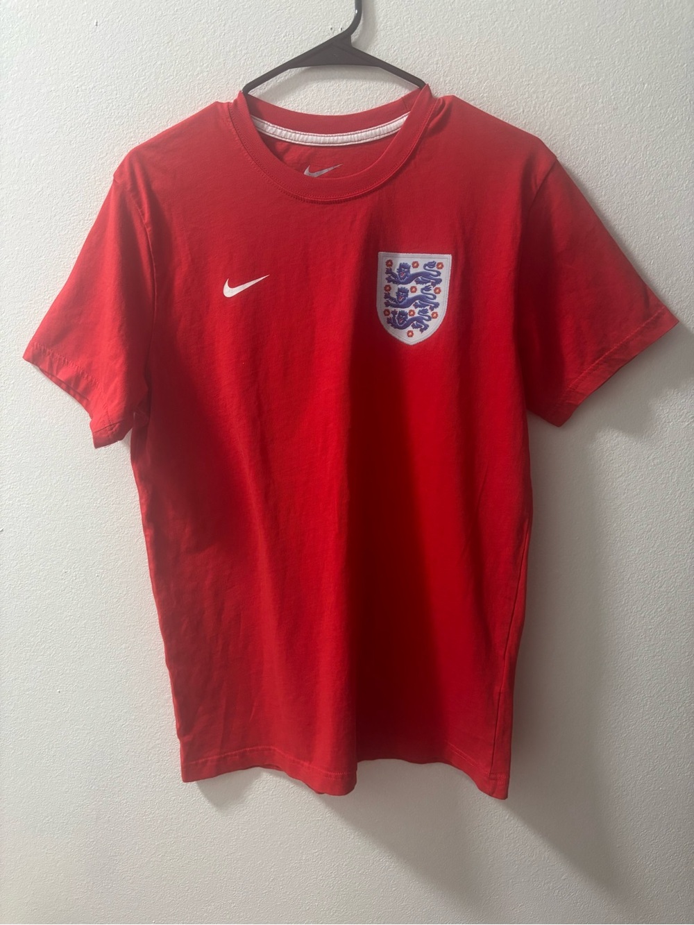 Nike Red England Crest Soccer Tee with White Swoosh